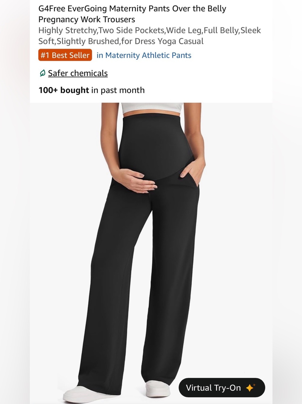 G4Free Black Maternity Wide-Leg Over-the-Belly Pants
